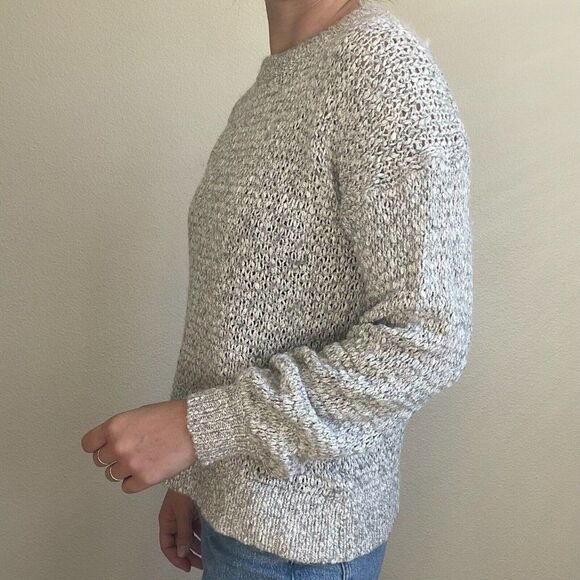 Madewell Womens Gray White Wool Blend Sheer Winter Soft Crewneck Sweater Sz S - Picture 4 of 7